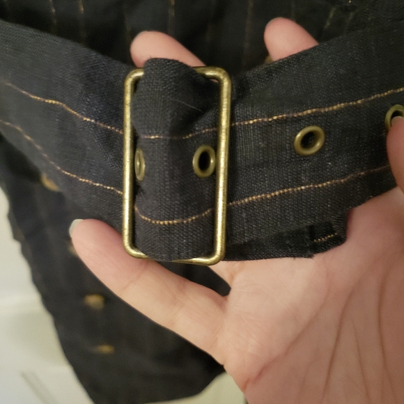 Belted Pinstripe Dress with Button Accents - Picture 6 of 8